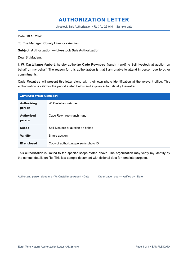 Earth tone natural authorization letter
